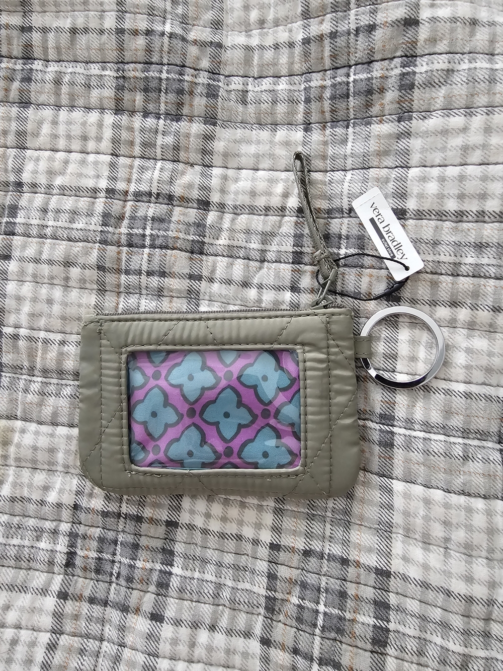 Vera Bradley Sage Green Quilted ID Wristlet Keychain
